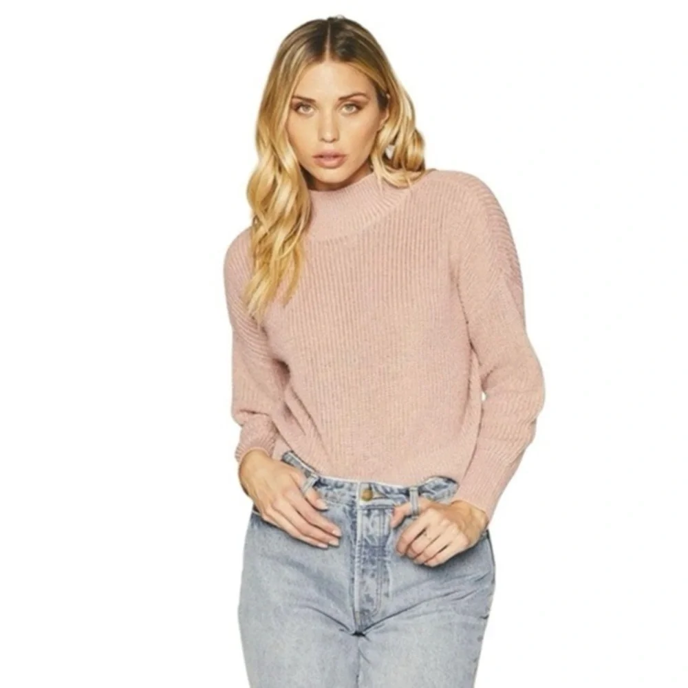 KNOT SISTERS DUSTY ROSE CROPPED KNIT LIBBY WOOL SWEATER SZ L - Picture 2 of 4